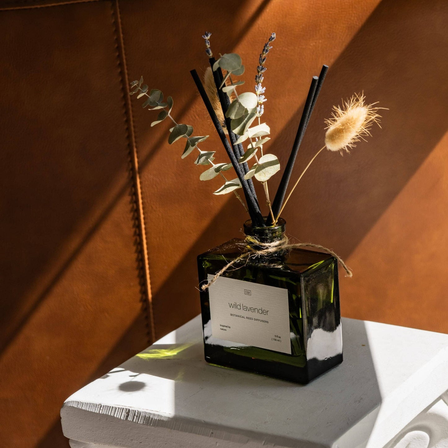 Green Glass Reed Diffuser with Flowers