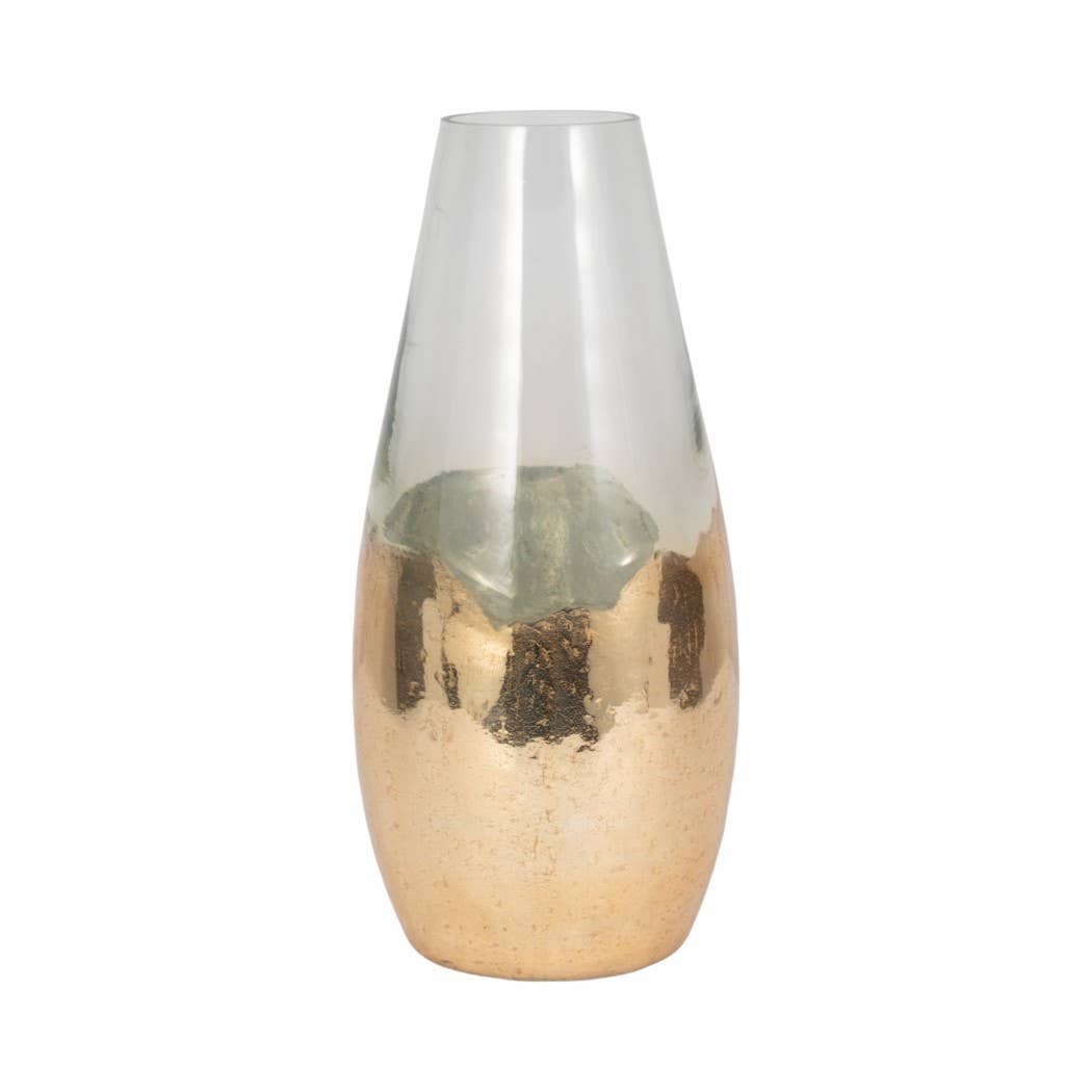 Clear 15 in. Glass Modern Gold-Dipped Vase