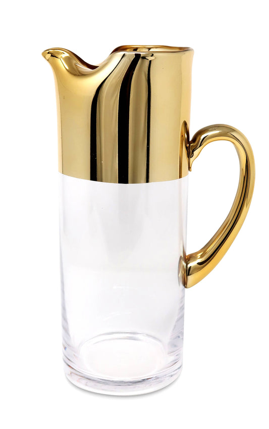 Glass Pitcher with Gold Handle and Top 10.8"H