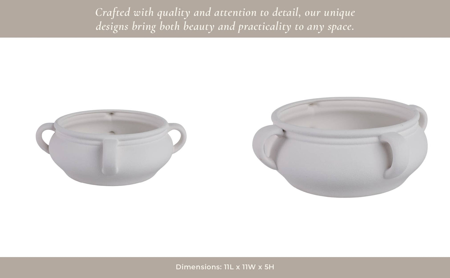 Ceramic Modern Textured Three-Handle Bowl - White, 11 in.