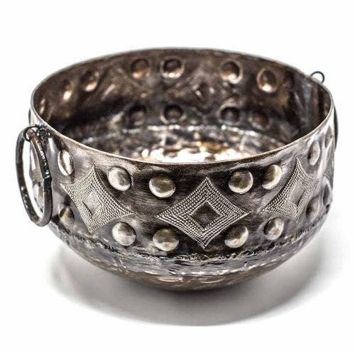 11.5" x 8 " Hammered Metal Bowl With Round Handles
