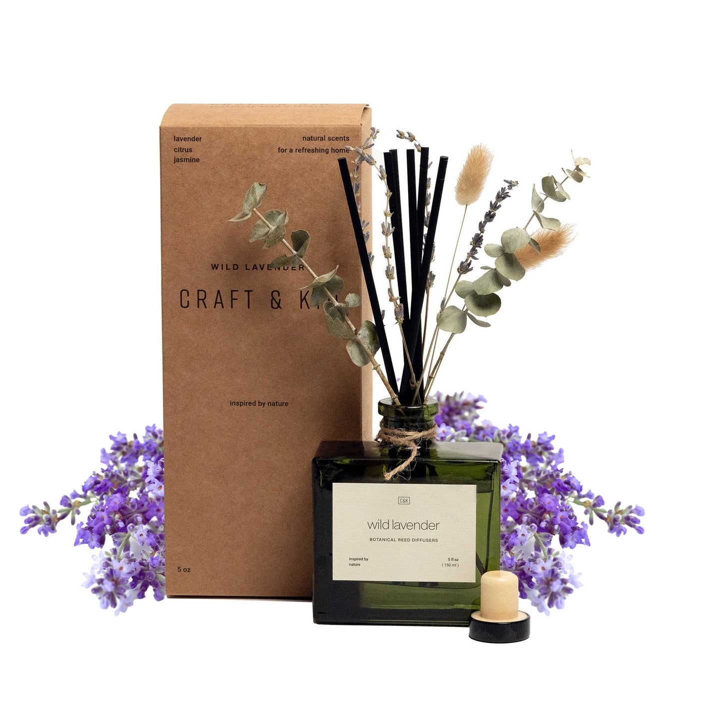 Green Glass Reed Diffuser with Flowers