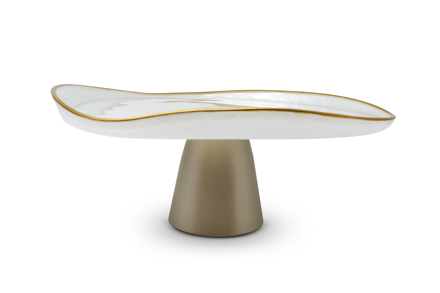 Organic Shaped Footed Cake Glass Plate with Gold