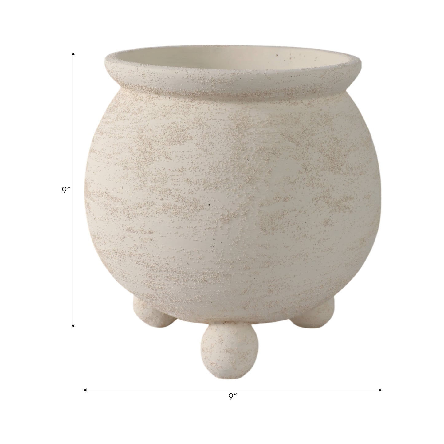 Ceramic Textured Rounded Planter On Ball Feet - Ivory, 9 in.