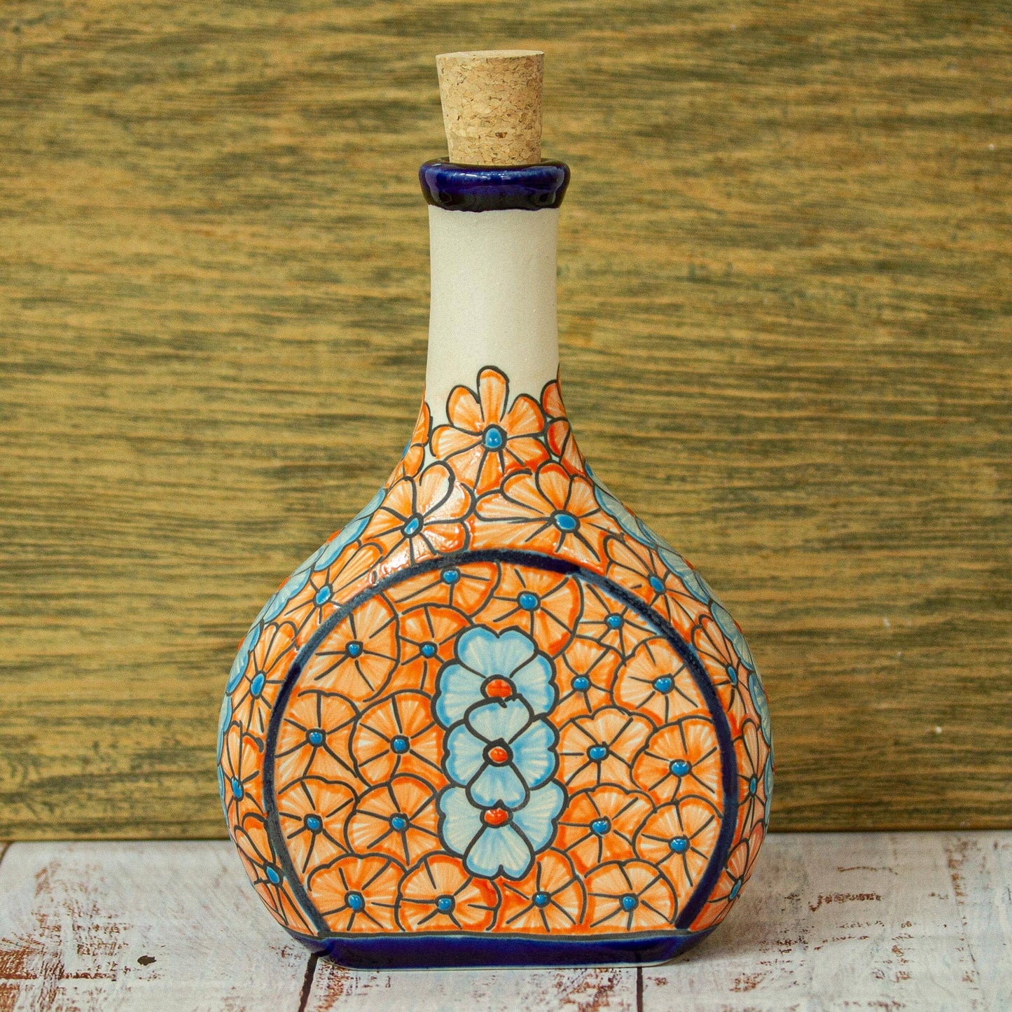 Novica Handmade Floral Spirits Ceramic Decanter