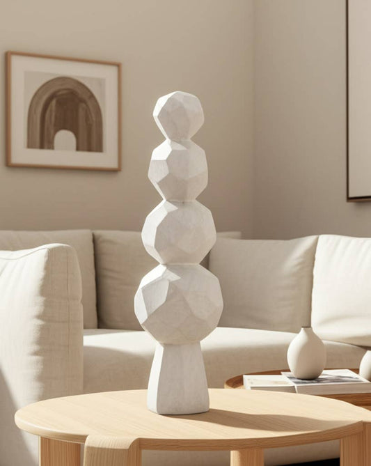 Ceramic Faceted Rocks Geometric Sculpture - White, 19 in.