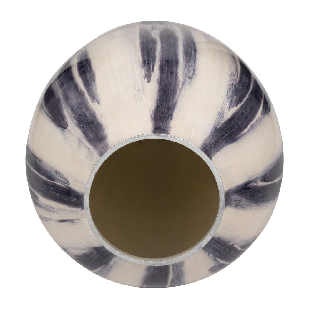 Glass Round Abstract Striped Pattern Vase - Blue, 20 in.