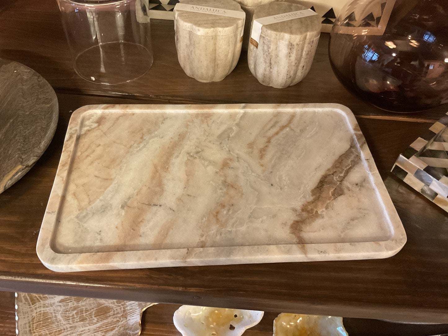 Clover Beige Marble Tray - Large