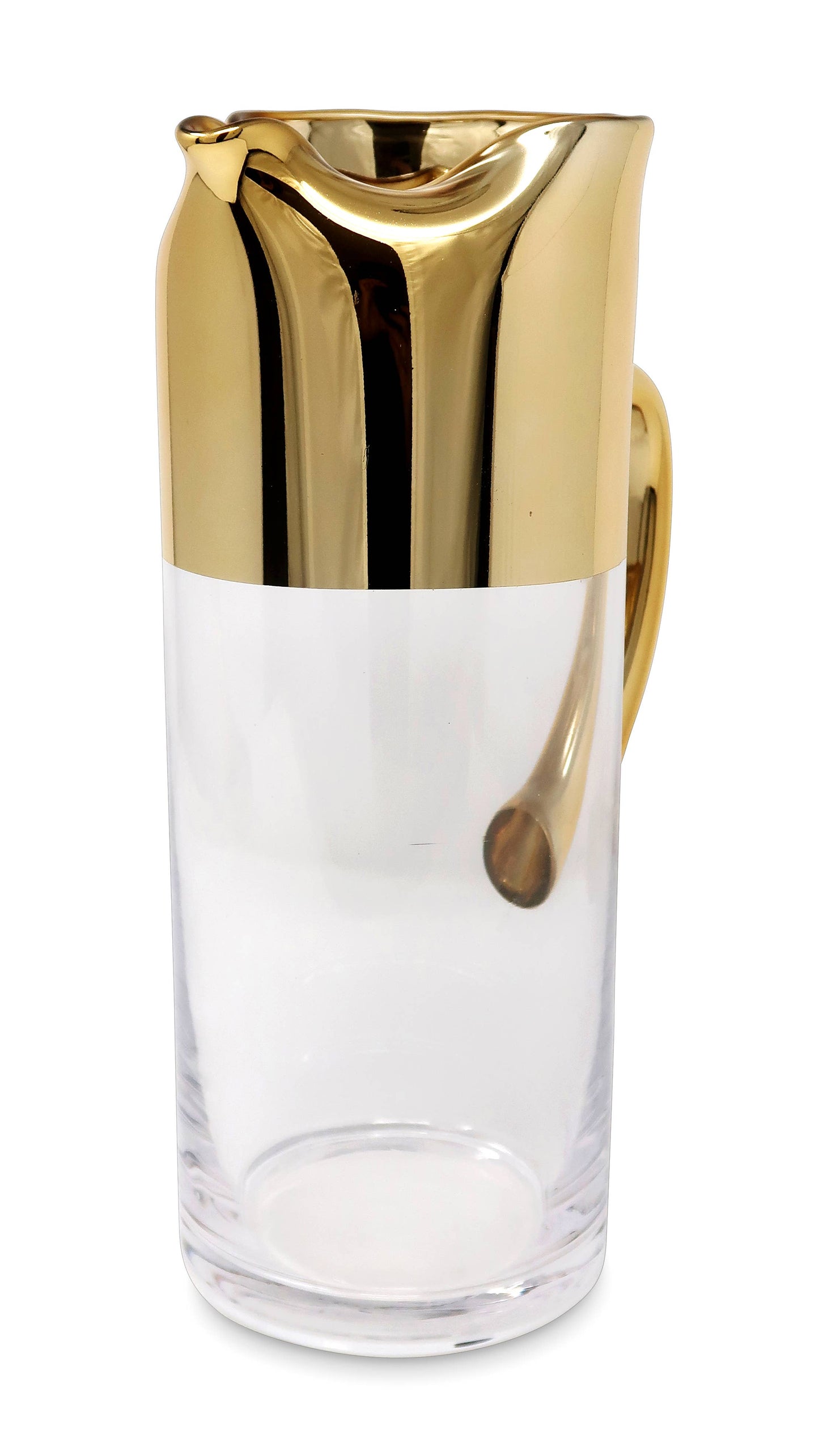 Glass Pitcher with Gold Handle and Top 10.8"H