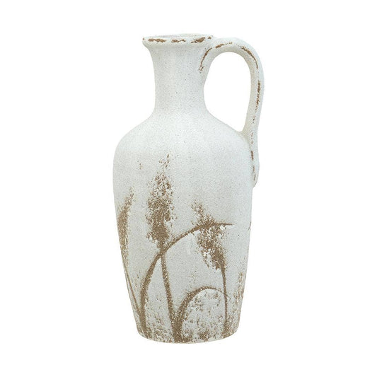 6.5x6x13.5" Pitcher Vase w/ Aged White Finish Grass Pattern
