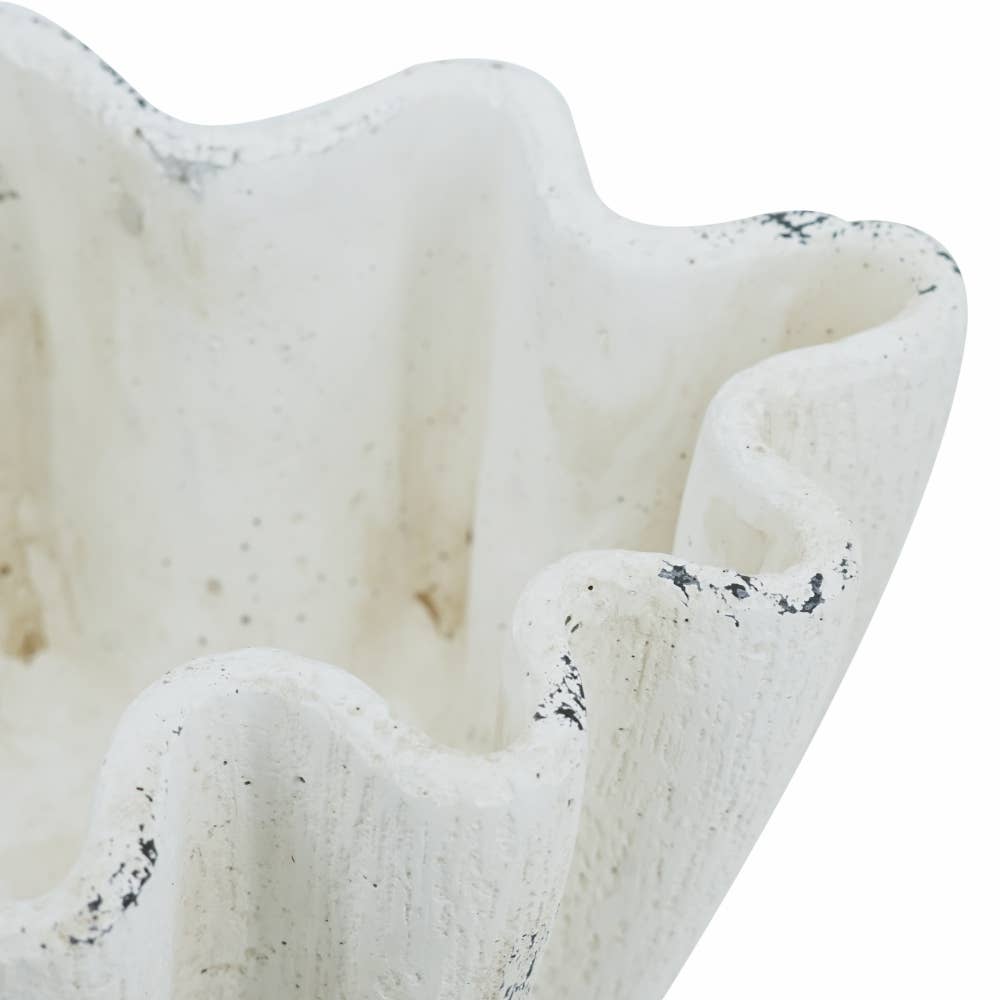 10.2x7.3x4.7" Rustic White Cement Scalloped Bowl