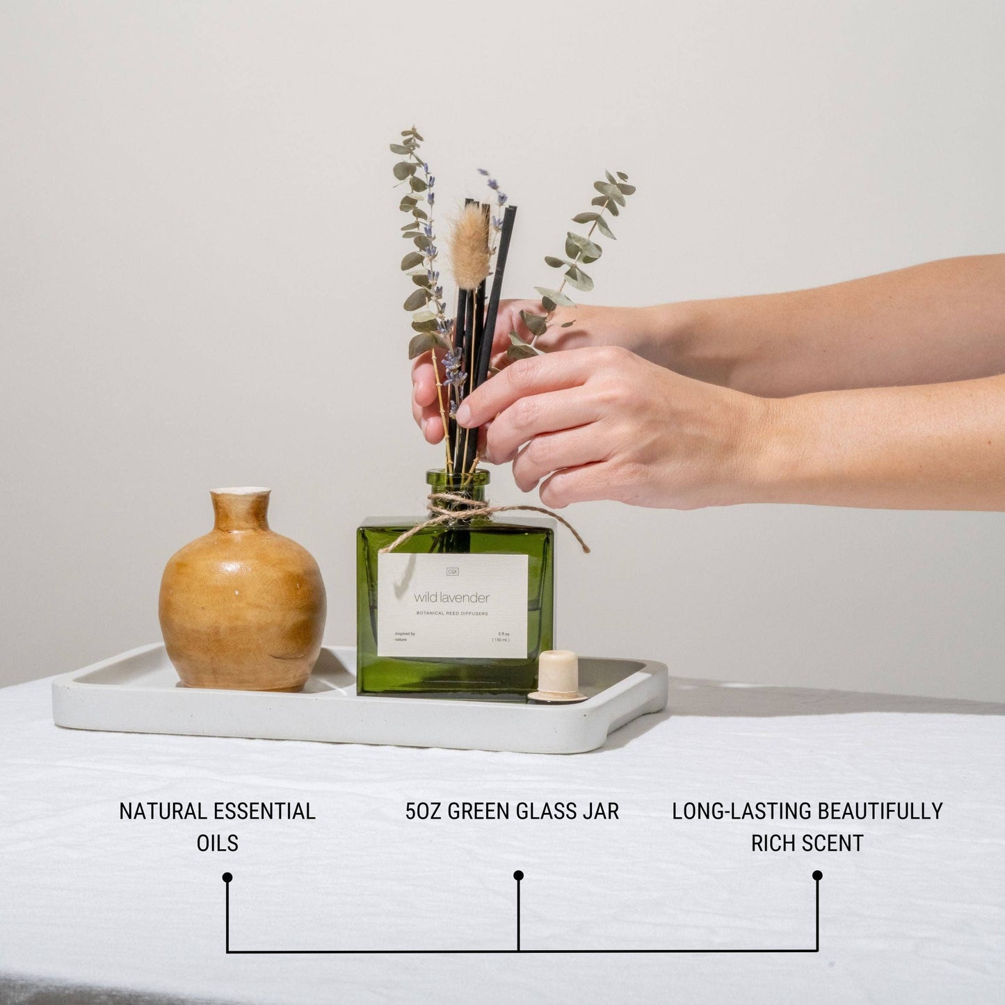 Green Glass Reed Diffuser with Flowers