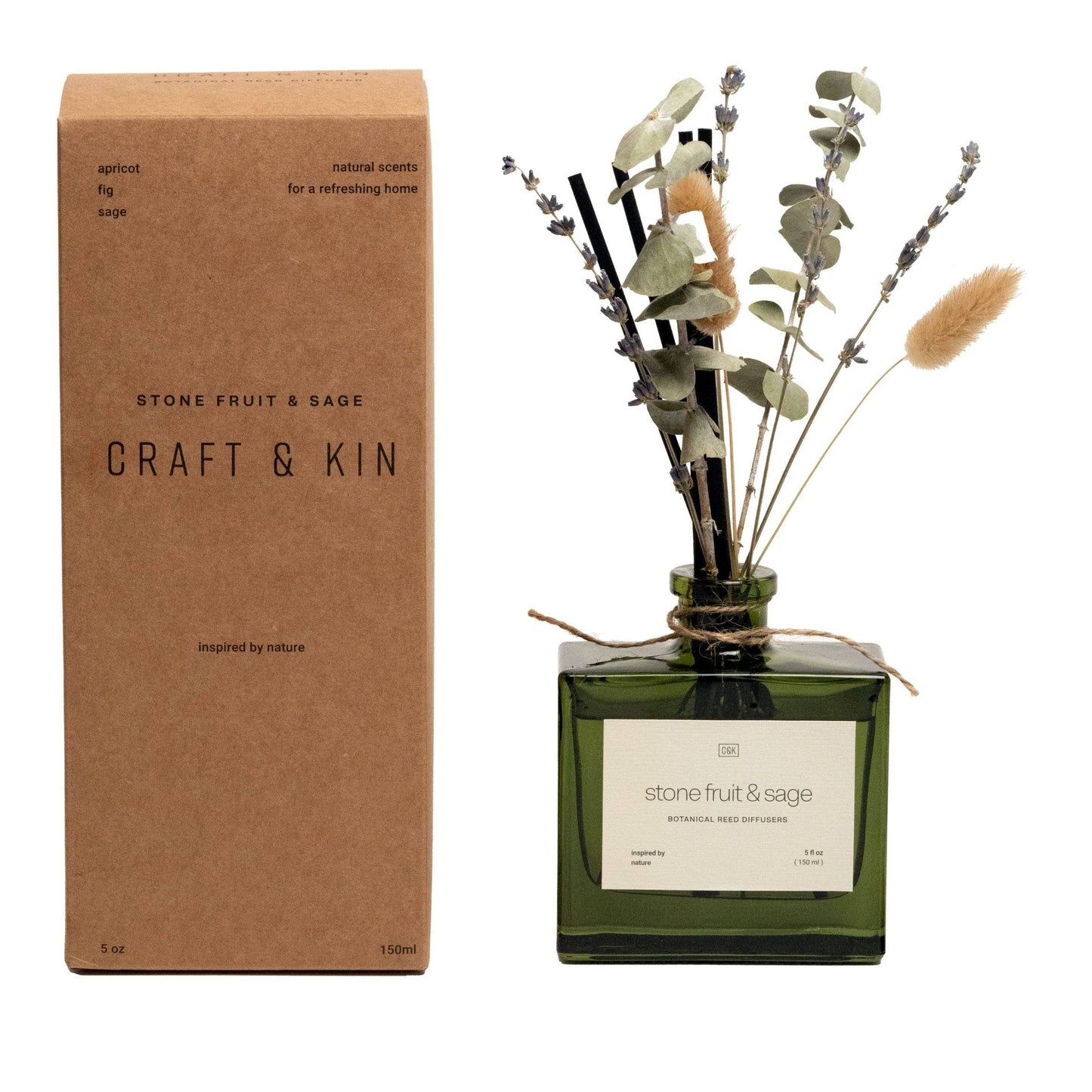 Green Glass Reed Diffuser with Flowers