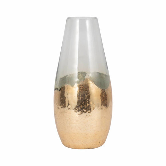 Clear 15 in. Glass Modern Gold-Dipped Vase