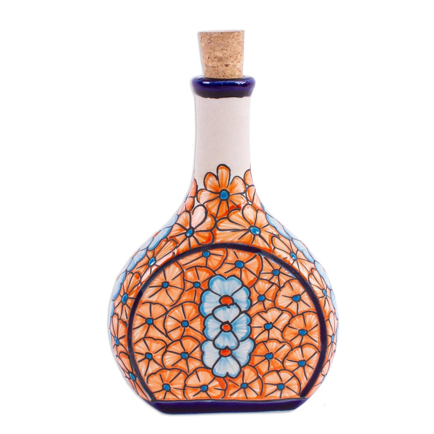 Novica Handmade Floral Spirits Ceramic Decanter