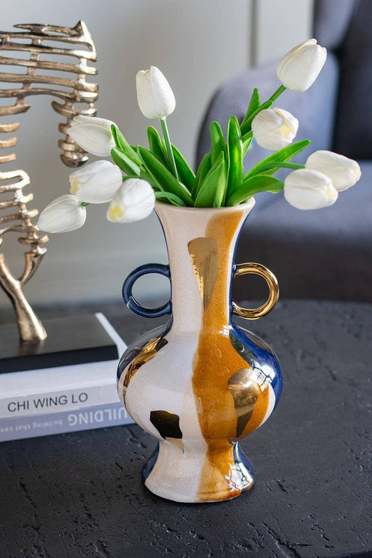 D6x10.5" Round Ceramic Vase Abstract Multicolored Finish