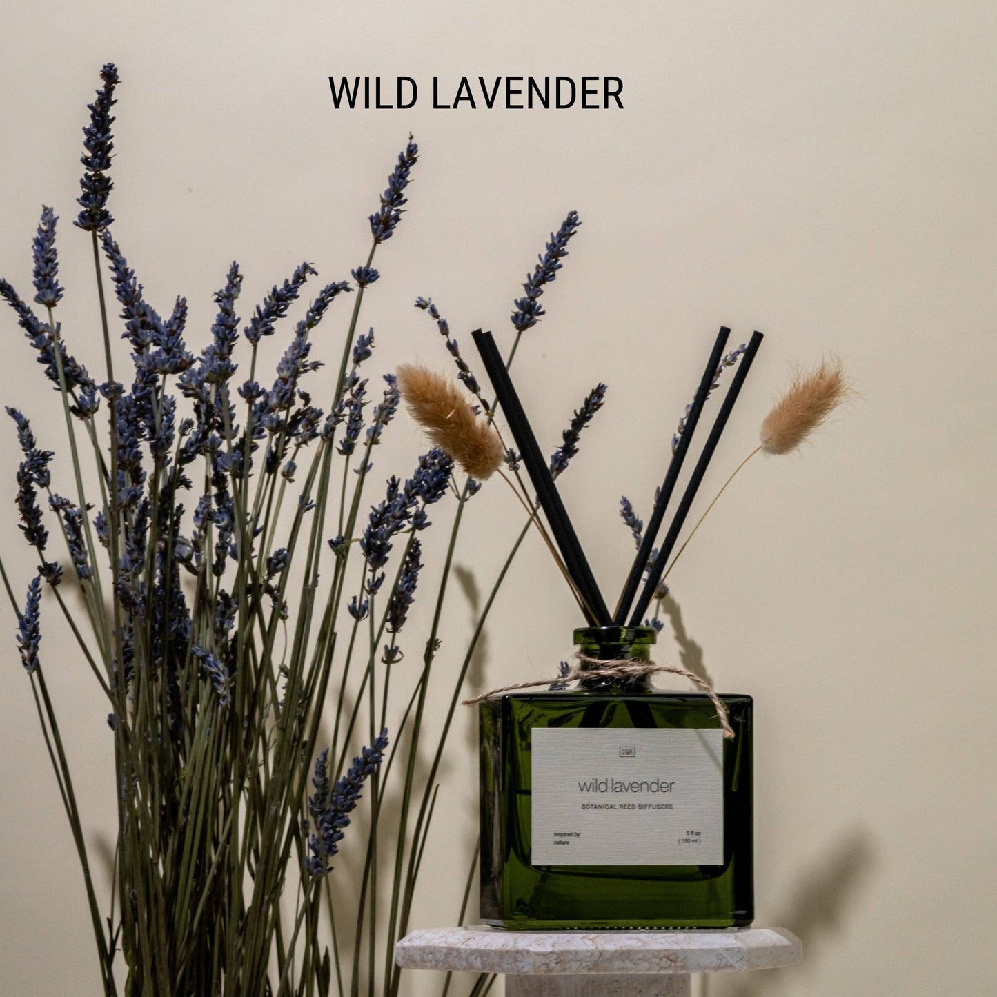 Green Glass Reed Diffuser with Flowers