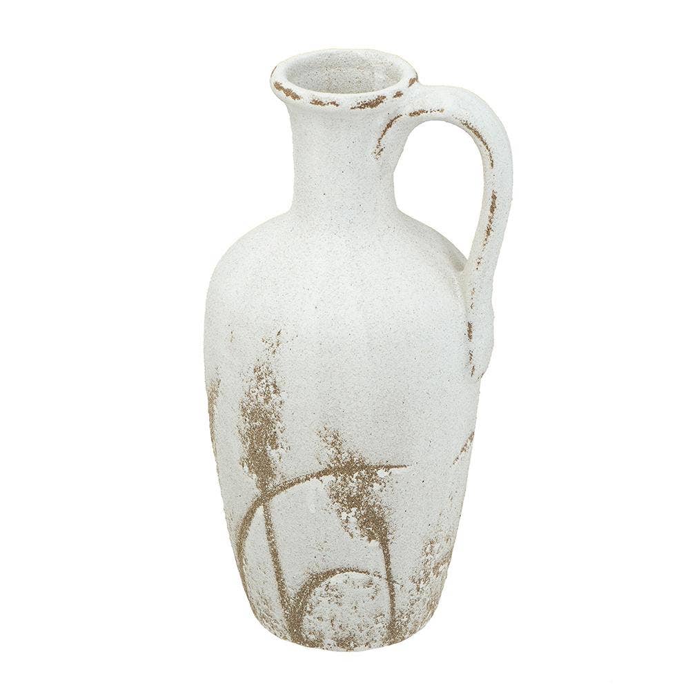 6.5x6x13.5" Pitcher Vase w/ Aged White Finish Grass Pattern
