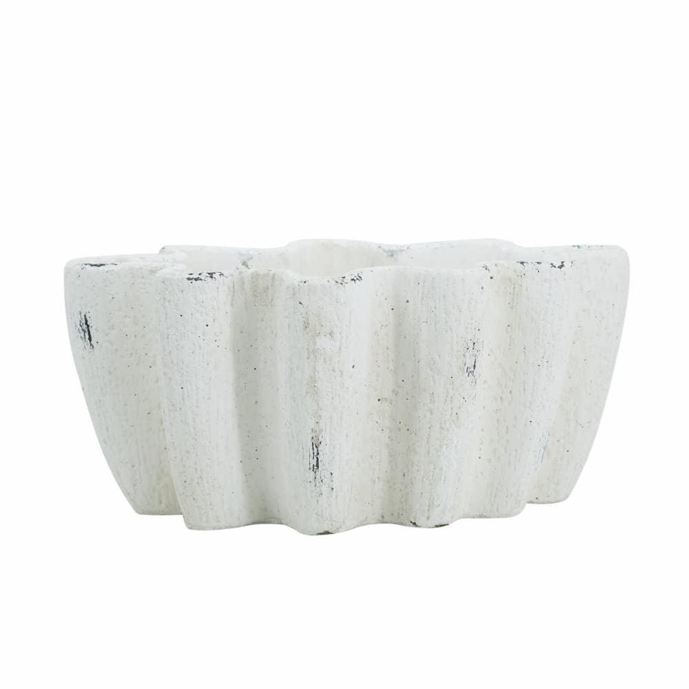 10.2x7.3x4.7" Rustic White Cement Scalloped Bowl