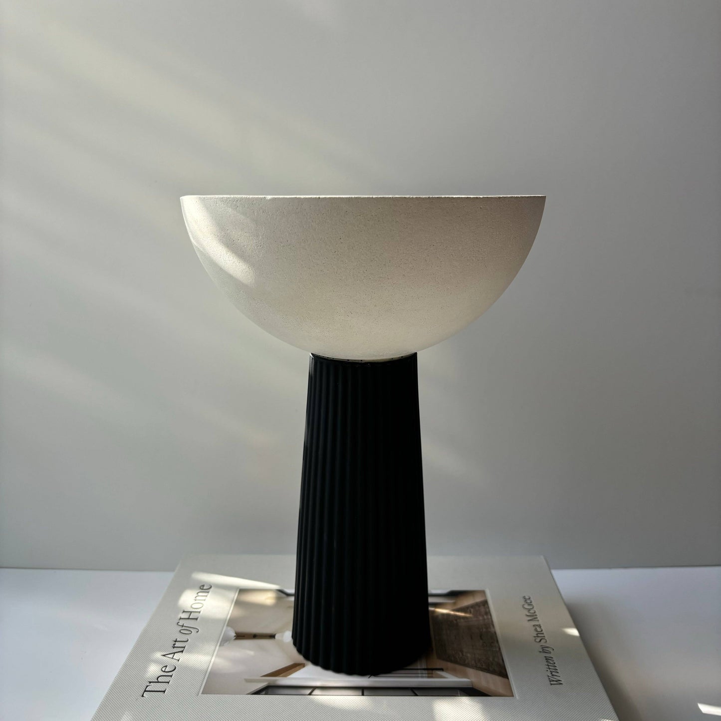 Leo - Pedestal Bowl | Concrete Decorative Bowl: Beige & white
