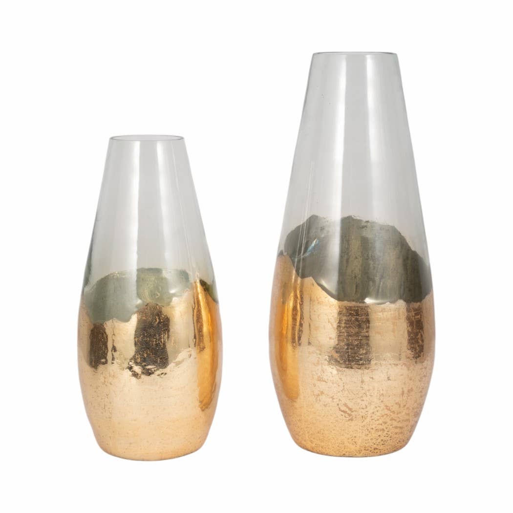 Clear 15 in. Glass Modern Gold-Dipped Vase