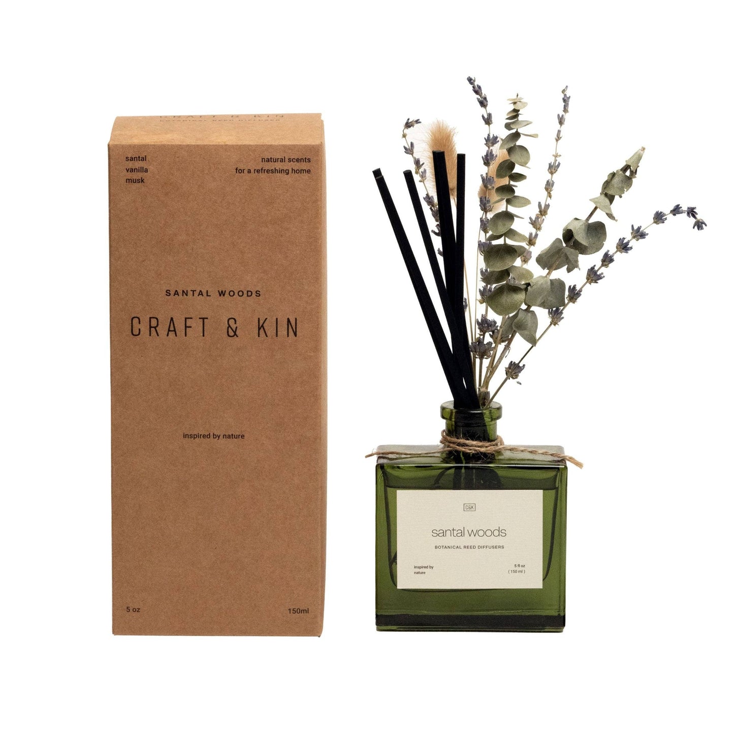 Green Glass Reed Diffuser with Flowers