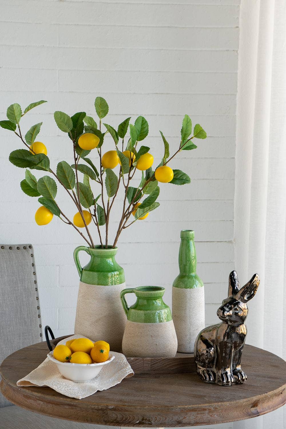 6x5.5x8" Terracotta Jug Vase w/ Green Glaze & Natural Tan