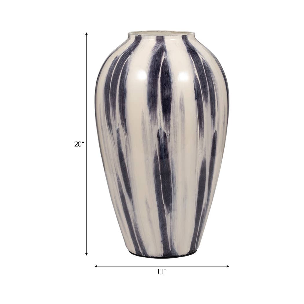 Glass Round Abstract Striped Pattern Vase - Blue, 20 in.