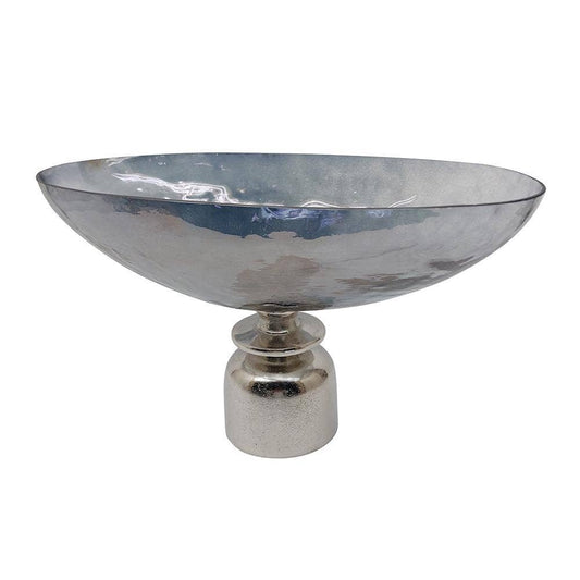13x7x8.5" Glass Pedestal Bowl w/ Metallic Base - Gray/Silver
