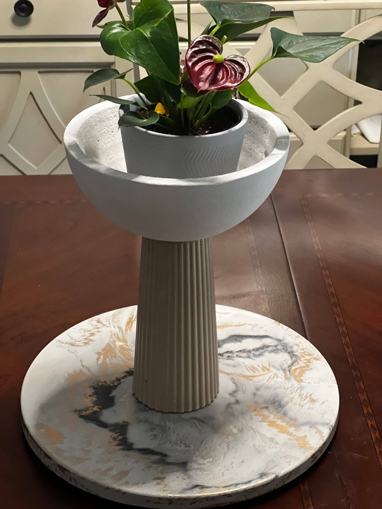 Leo - Pedestal Bowl | Concrete Decorative Bowl: Black & White